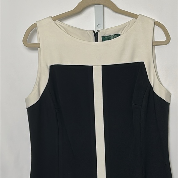 Lauren Ralph Lauren Women’s 14 Sleeveless Black Cream Mid Length Straight Dress - Picture 3 of 10